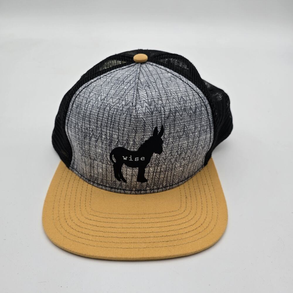 Prana Hat Wise Arse Snapback Baseball Trucker Cap Black Yellow Mesh Donkey